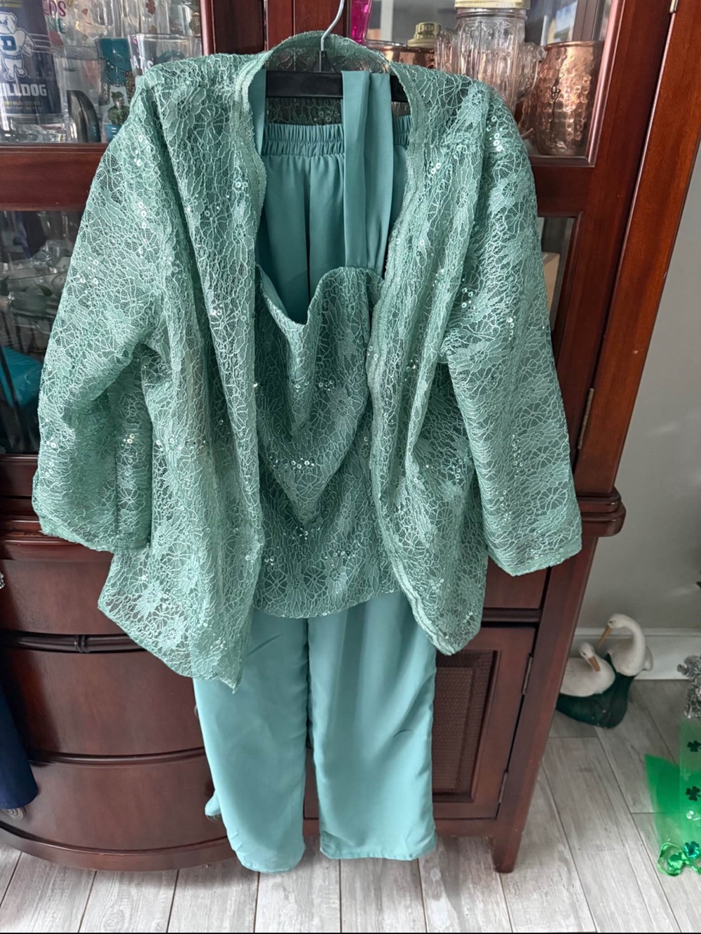 Seafoam Green Lace Jacket and Pants Set